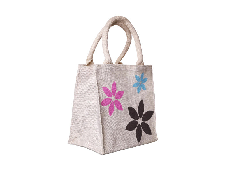 Jute Tote Gift Bag, Flower Design, Small 22 × 21 × 15 cm