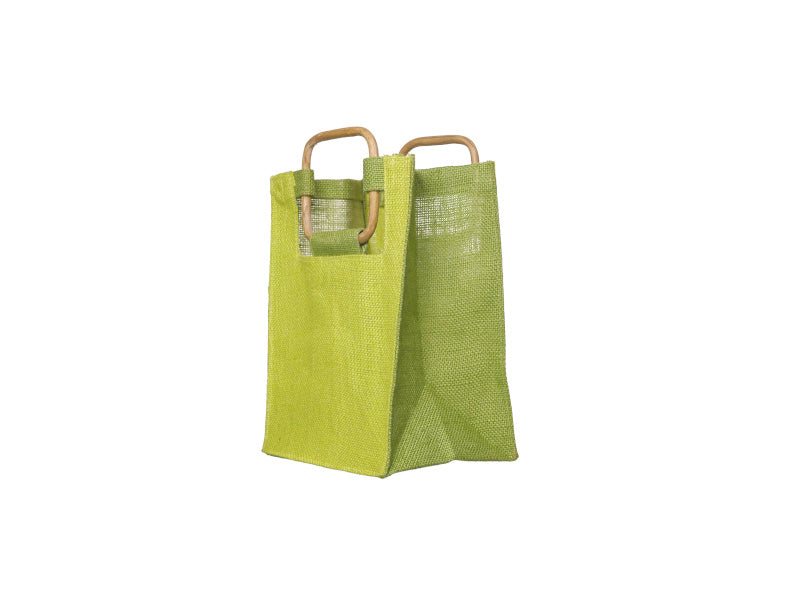 Jute Gift Bag with Cane Handles, Small, Lime Green 18 × 26 × 14 cm