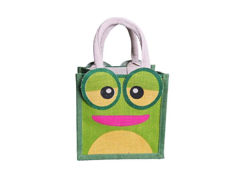 Jute Tote Gift Bag, Frog Design, Small 22 × 21 × 15 cm