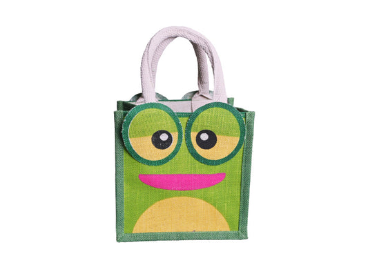 Jute Tote Gift Bag, Frog Design, Small 22 × 21 × 15 cm