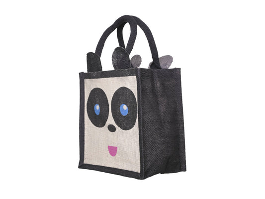 Jute Tote Gift Bag, Panda Design, Small 22 cm × 23 cm × 14 cm