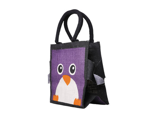 Jute Tote Gift Bag, Penguin Design, Small 21 × 22 × 14 cm