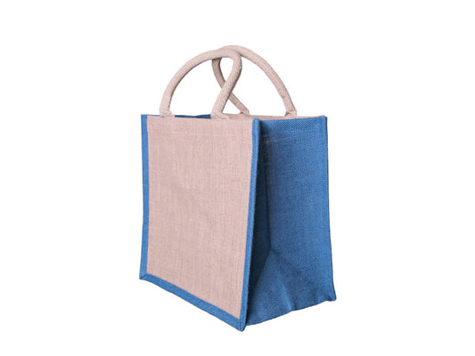 Two Tone Jute Tote Bag, Blue Medium 31 × 30 × 20 cm