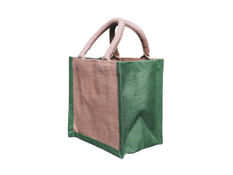 Two Tone Jute Tote Bag, Green, Small 21 × 21 × 14 cm